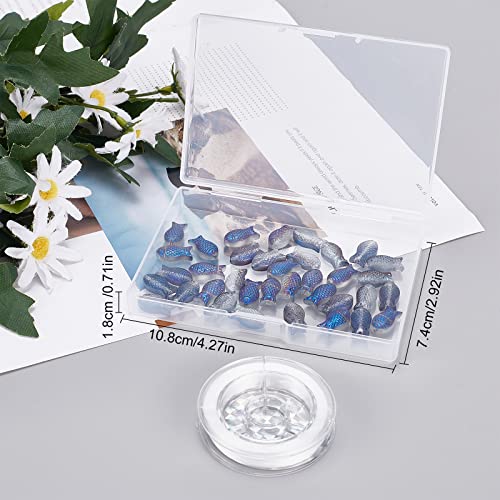 SUNNYCLUE 1 Box 50Pcs Glass Fish Beads Summer Electroplated Glass Bead Half Transparent Carved Frosted Blue Beads for Jewelry Making Ocean Animal Elastic Thread Beading Kit Bracelet Earrings Supplies - color: 1 Box 50pcs Center Drilled Fish Bead Light Blu