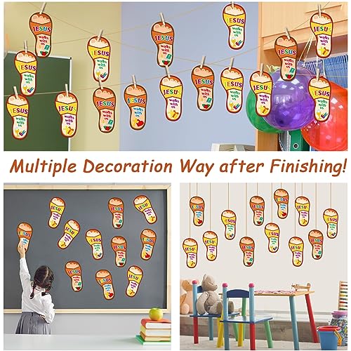 Qyeahkj 32Pcs Sunday School Crafts for Kids VBS Sticker Crafts Bible Christian Craft Jesus Walks with Us Sunday School Favors DIY Sticker Kits for Religious Classroom Home Activities Supplies