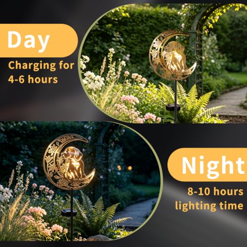 Solar Lights Outdoor Golden Retriever Cracked Glass Stake Moon Lights Gift - color: Golden Retriever