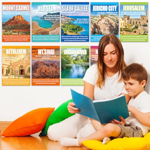 gisgfim 9 Pcs Bible Story Map Posters Bible Christian Posters for Classroom Decorations Sunday School Religious Bullet Board Middle High School Educational Poster Books VBS Scripture Church Decor