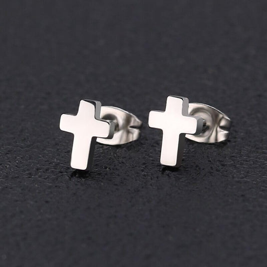 3 Pairs Minimalist Cross Stud Earrings Black Silver Gold Stainless Steel Tiny Cross Earring Set for Women and Men