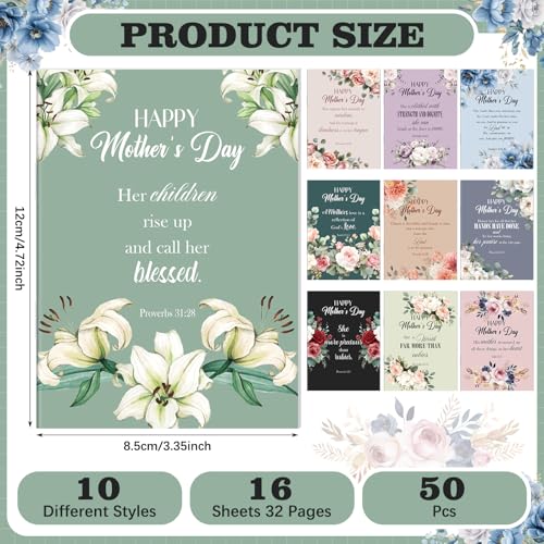 Gilprop 50 Pcs Mother's Day Church Gifts Bulk Christian Mother's Day Floral Notebooks Jesus Bible Notepad Religious Scripture Prayer Inspirational Journals for Mom Catholic Group Members Sunday School - style: Mother's Day