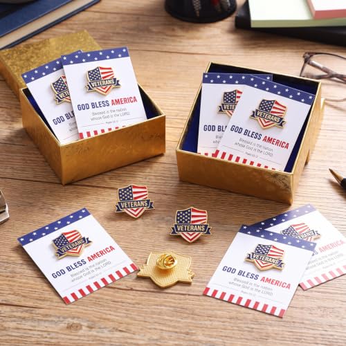 Quelay 30 Sets Veteran Pins Bulk with Cards United States Veterans Patriotism Pin Lapel for Veterans Gifts Soldier Appreciation Clothes Backpacks Hats - style: Veterans Patriotism