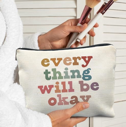 Boho Inspirational Makeup Bag for Women, Everything Thing Will Be Okay Cosmetic Bags,Gifts for For Mom Friends Teen Girl & Women, Best Mental Health Gifts Zipper Makeup Pouch for Purse - color: Inspirational-Okay