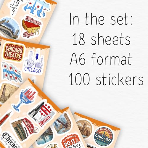 100Pcs Chicago Stickers and Decals for Luggage, Water Bottle - Chicago Gifts, Party Supplies - Travel USA Cities Stickers - Gift for Women & Men - color: Chicago Stickers