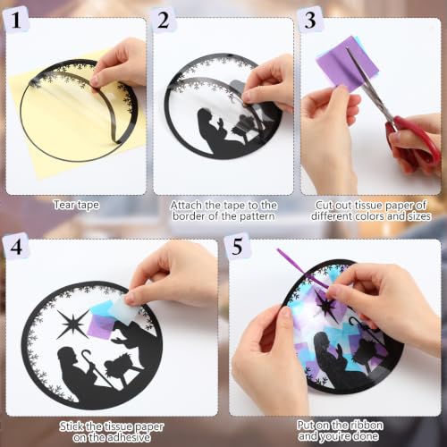 Motipuns 32 Pcs Nativity Suncatcher Craft Kit, Sunday School Christmas - style: Nativity