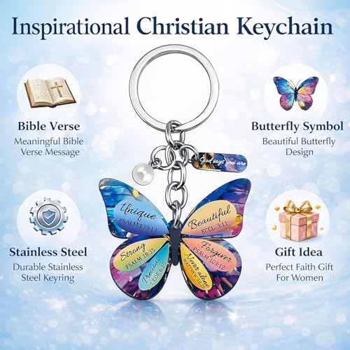 Christian Butterfly Keychain for Women Inspirational Faith Keyring with Gift Box Religious Gifts for Mom Daughter - style: Style5