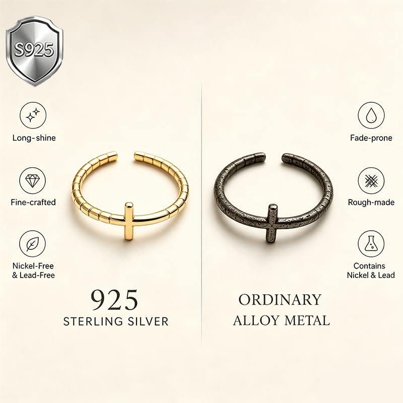 925 Sterling Silver Toe Ring for Women Adjustable Cross Toe Rings - color: Gold