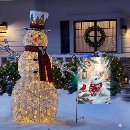 Winter Christmas Bunny Garden Flags 12x18 Double Sided Outside - color: Snow, size: 12x18 Inches