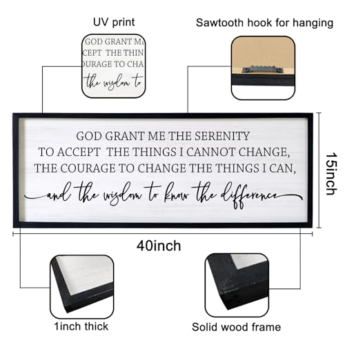 Serenity Prayer Rustic Bible Verse Framed Wall Art, 40''×15'' Positive Religious Christian Saying Sign for God Jesus Christ Prayer, Vintage Horizontal Holy Inspirational Catholic Scripture Decor - color: Black Frame, style: Serenity Prayer