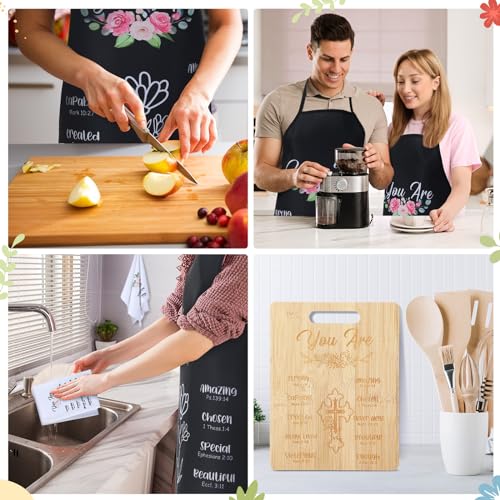 Newtay 4 Pcs Christian Gifts Set, Bible Verse Apron Towels Cutting Board