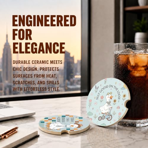 Funny Silly Goose Car Coasters, Boho Sarcastic Coquette Cup Holders, 14 - color: Goose