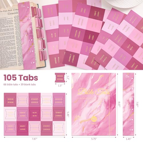 Laminated Bible Tabs for Women, Pink, Gold Foil Embossed Lettering, 105pcs - style: Gold Foil Pink