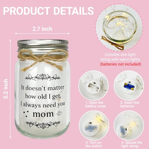 Mom Gifts from Daughter or Son, Mason Jar Night Light for Mom, Mothers Day & Birthday Gift, Keepsake Home Decor for Mother in Law - style: Mom Gifts