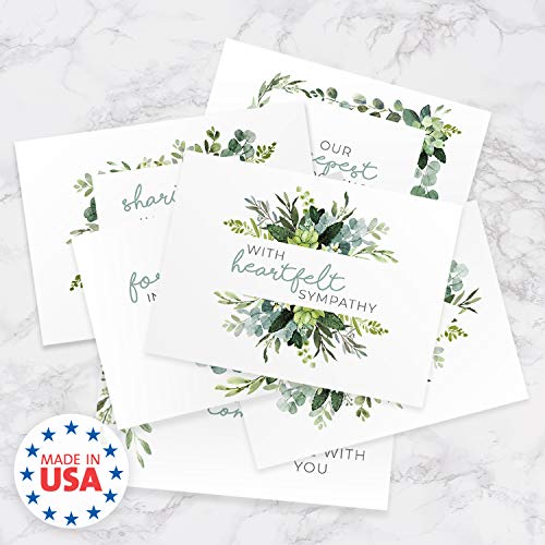 Canopy Street Lush Greenery Sympathy Cards / 24 Thinking Of You Cards With White Envelopes / 6 Modern Designs / 4 5/8" x 6 1/4" Elegant Floral Leaves Condolences Greeting Card Pack - color: Greenery Floral