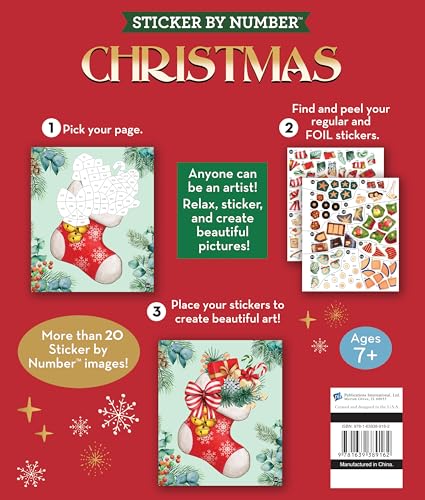 Brain Games - Sticker by Number: Christmas (24 Images to Sticker - Watercolor Tree Cover): Includes 2 Foil Sticker Sheets to Complete Each Image!