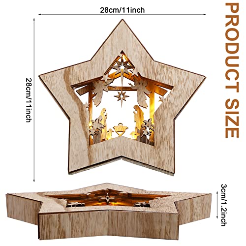 Bucherry Wooden Nativity Scene Christmas Decoration LED, Star - style: Star