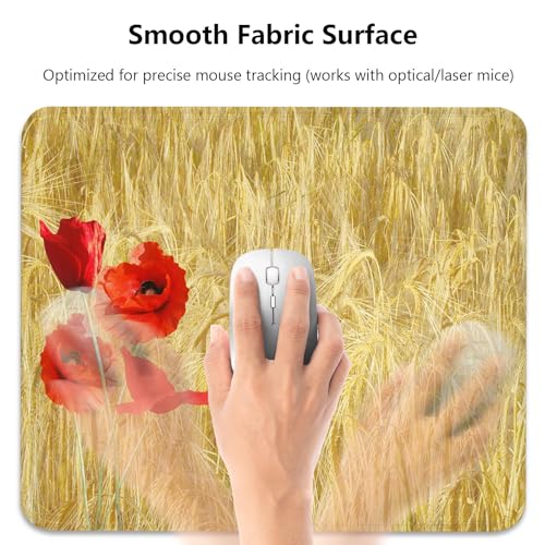 Vibrant Red Poppy Flowers Mouse Pad, Summer Wheat Field Durable Desk Mat - color: Color_DE0010XX