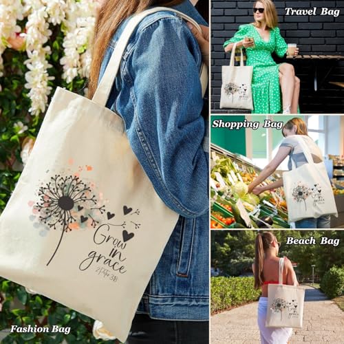 Canvas Christian Tote Bags Bible Canvas Bag Faith Friend Birthday Christian Gifts Graphic Totes Sunday Church Bag - color: 08 Grow in Grace