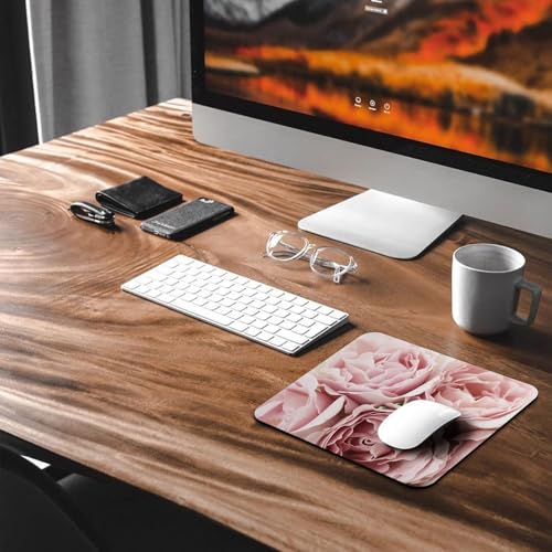 Romantic Soft Pink Roses Mouse Pad, Pastel Flower Closeup Floral Desk Mat - color: Pink