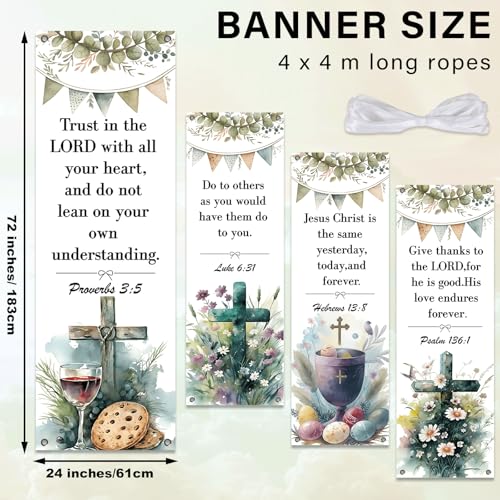 4Pcs Easter Church Banners for Sanctuary Wall Welcome Religious Banners Hanging Backdrop Scripture Watercolor Easter Signs Bible Verses Banner Scripture Hanging Signs for Church School Decor - style: Easter Porch Signs