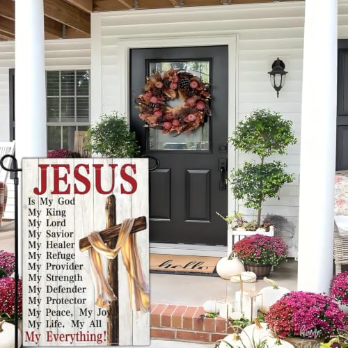 3 Ply Jesus is My God Cross Garden Flags for Outside 12x18 Inch Double Sided Christian Bible Verse Religious Flag Outdoor House Yard Sign Decorations