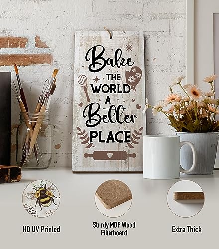 YZEXEZY Baking Sign-Bake the World a Better Place Sign12"x6" Baking Gifts Retro Bakery Cafe Wall Art Decor - style: Bake the World a Better Place