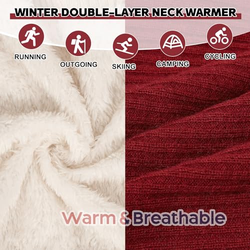 Chalier Infinity Scarf Neck Warmer, Fleece Lined Winter Scarves - color: C-wine