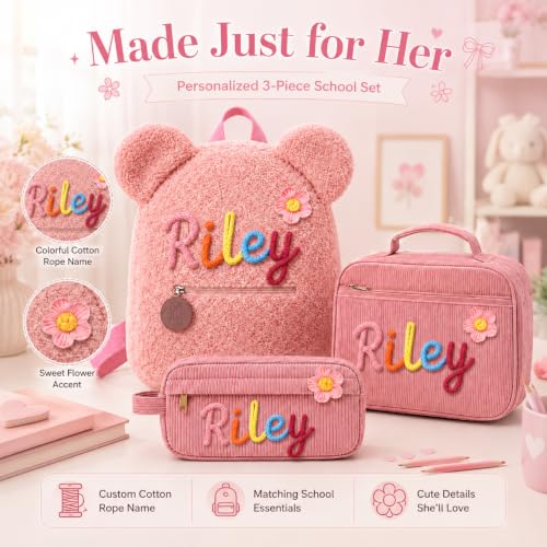 Personalized Toddler Backpack for Girls Boys with Optional Lunch Bag Set - color: Pink Style 2