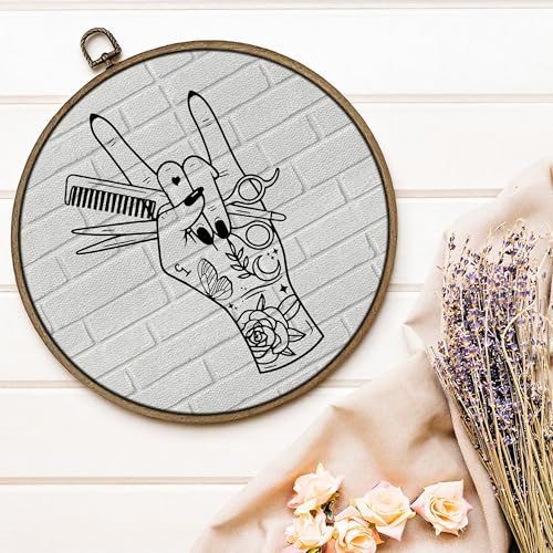 GTYNU Hair Stylist Round Wall Art Decor, Barber Shop Salon Decor Canvas Prints Framed, Rock Barber Hand Circle Wall Hanging Decorations for Hairdresser Beauty Studio, 10x10 Inch(white) - color: Decor 09b