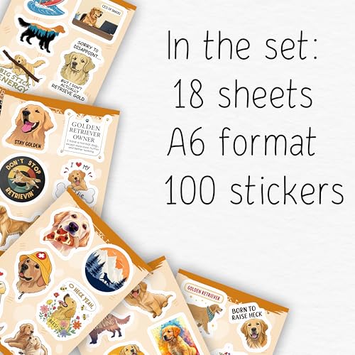 100Pcs Golden Retriever Stickers for Water Bottle, Laptop - Golden Retriever Gifts, Party Supplies & Decorations - Dog Stickers and Decals - Gift for Women & Men - color: Golden Retriever Stickers