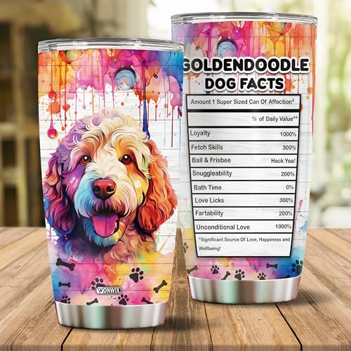 Gifts for Goldendoodle Lovers 20 Oz Stainless Steel Tumbler Travel Coffee Mug Gift Ideas for Goldendoodles Dog Lovers Owners Funny Facts Water Bottle - color: GOLDENDOODLE