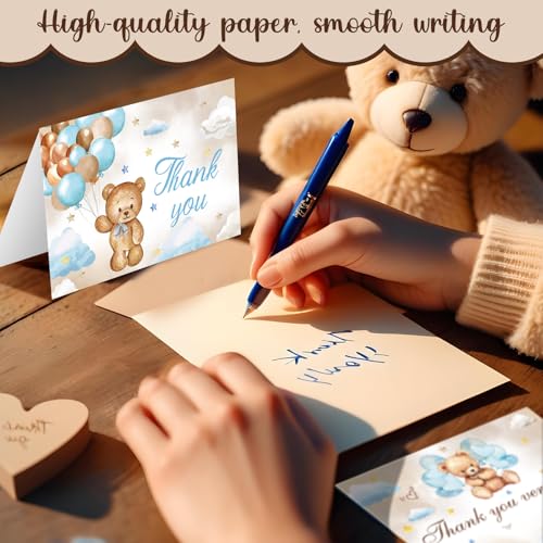 30 Pieces Bear Baby Shower Thank You Cards, Bear Balloon Thank You Cards with Envelopes and Stickers for Baby Shower Wedding Bridal Wedding Party Supplies - color: Bear