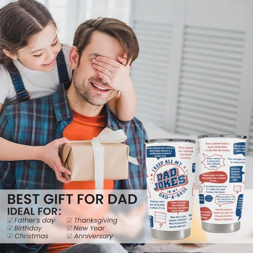 SANDJEST Dad Jokes Insulated Tumbler with Lid - 20oz Stainless Steel Mug for Father - Funny Coffee Cup for Travel Sport Office, Gift for Birthday Father’s Day - color: Dad 6