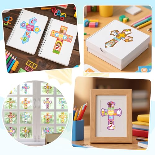 CY2SIDE Religious Cross Stickers Sheet - 40PCS Christian Religious Cross Make a Face Sticker Sheets for Kids, Christian Jesus Craft Stickers for Sunday School VBS Classroom Activities Party Favors - style: Pastel All-Season Cross