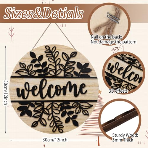 JarThenaAMCS 3D Black Leaves Welcome Door Sign Wooden Hanging Sign Rustic Front Door Hanger for Indoor Outdoor Farmhouse Home Porch Window Decor - style: Black Leaf