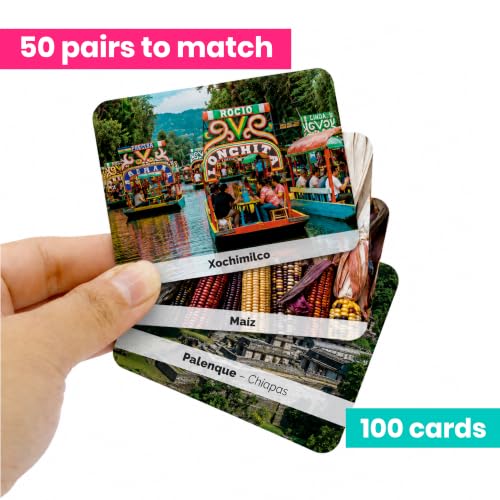 Menique Mexican Roots Memory Matching Game – Bilingual Mexico Culture Matching Game, 100 Photo Cards, 50 Pairs & 2 Booklets – Family Educational Game, Ages 3+ - style: Mexican Roots