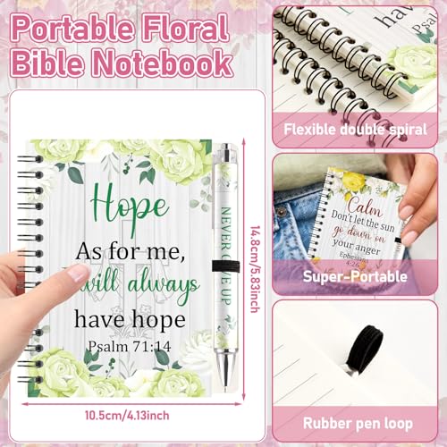 12 Sets Christian Notebooks Bulk Bible Spiral Notebooks with Pen A6 Prayer Journal Notepad Inspirational Notebook Religious Jesus Gifts Bulk for Church Groups Bible Study Teachers Men Women (Floral)