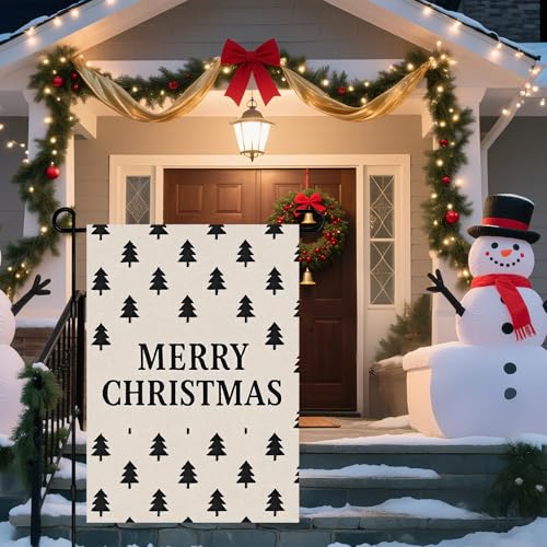 IVN Christmas Minimalist Black Tree Garden Flag 12x18 Inch Yard Decor - color: Minimal Tree Print