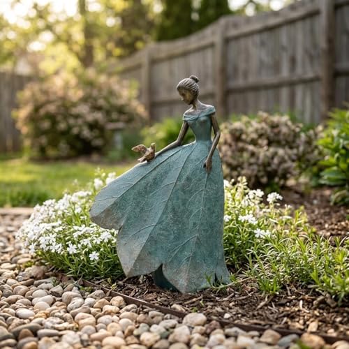 Guichifun Fairy Statue Home Decoration Leaf Angel Girls 8.5 x 5 x 12 Inch - color: Green-bird, size: Large