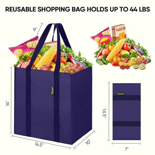 BALEINE 4 PK Grocery Bags Reusable Shopping Bags with Reinforced Bottom, Heavy Duty Foldable Tote Bags (Navy Blue) - color: Navy Blue, size: 4 PK