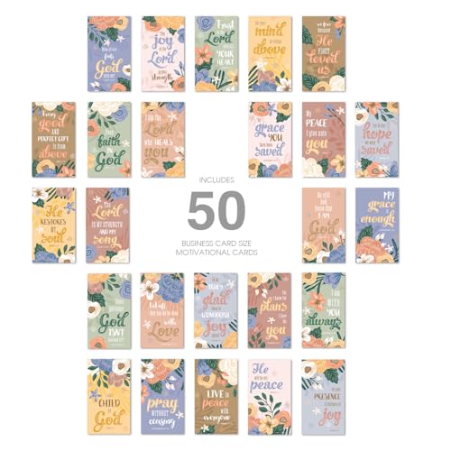 Floral Religious Motivational Mini Quote Cards / 50 Christian Encouragement Positivity Cards / 2" x 3.5" Flat Business Card Size / 25 Daily Devotional Uplifting Faith Designs / Made In The USA - color: Floral Religious