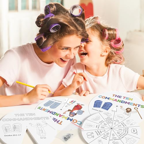 COcnny Ten Commandments Coloring Craft - 24 Sets Color Your Own Religious Art Wheel Kit for Kids, 10 Commandments DIY Craft Art Cards for Sunday School Christian Classroom Home Activities VBS Supplies - style: Ten Commandments