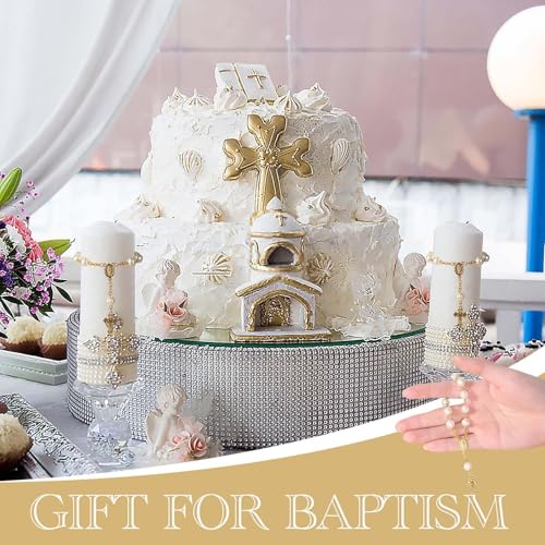 10 Set Baptism Party Favors Mini Rosary Beads Faux Pearls with Organza Bags for Christening Weddings First Communion Party Favors - style: Gold Rose