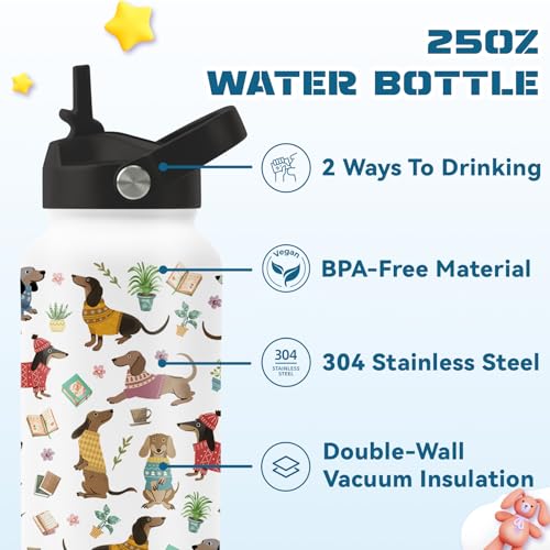 Gifts for Dog Lover, 25oz Dogs Water Bottle with 2 Lid & Straw - Puppy Insulated Water Bottles, BPA-free Leakproof Stainless Steel Sports Waters Bottle for School Travel, Gift Cup for Dogs Mom Dad - color: Dog