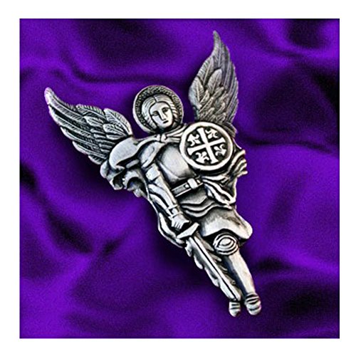 VENICEBEE® Archangel St. Michael Saint Shield Cross Sword Guardian Angel Protection Silver Plated Premium Pin
