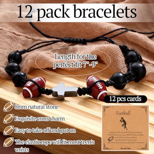 12 Set Sport Adjustable Bracelets Gift - color: Black, size: Football and Cross