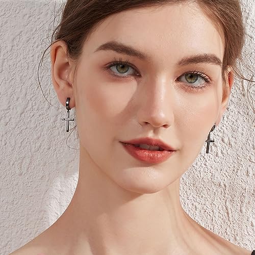 Han han 925 Sterling Silver Cross Earrings for Women and Men - style: A-Large cross hoop earrings-black