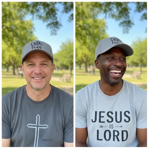 Faith Over Fear Christian Hats, Embroidered Baseball Caps for Adults - color: Gray Black