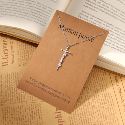 Lcherry Birthday Gifts for Grandma Mom Daughter Teacher Cross Necklace for Women Christian Necklaces Religious Gifts Jewelry for Women Mother's Day - style: Maman poule
